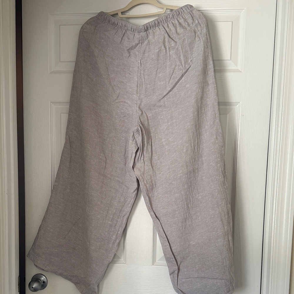Calypso St. Barth Light Gray Wide Leg Linen Pants - Picture 2 of 3